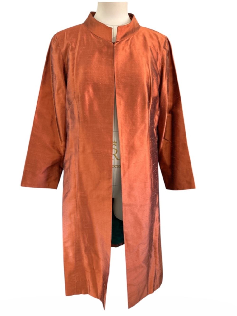 Burnt orange silk longline duster coat size small